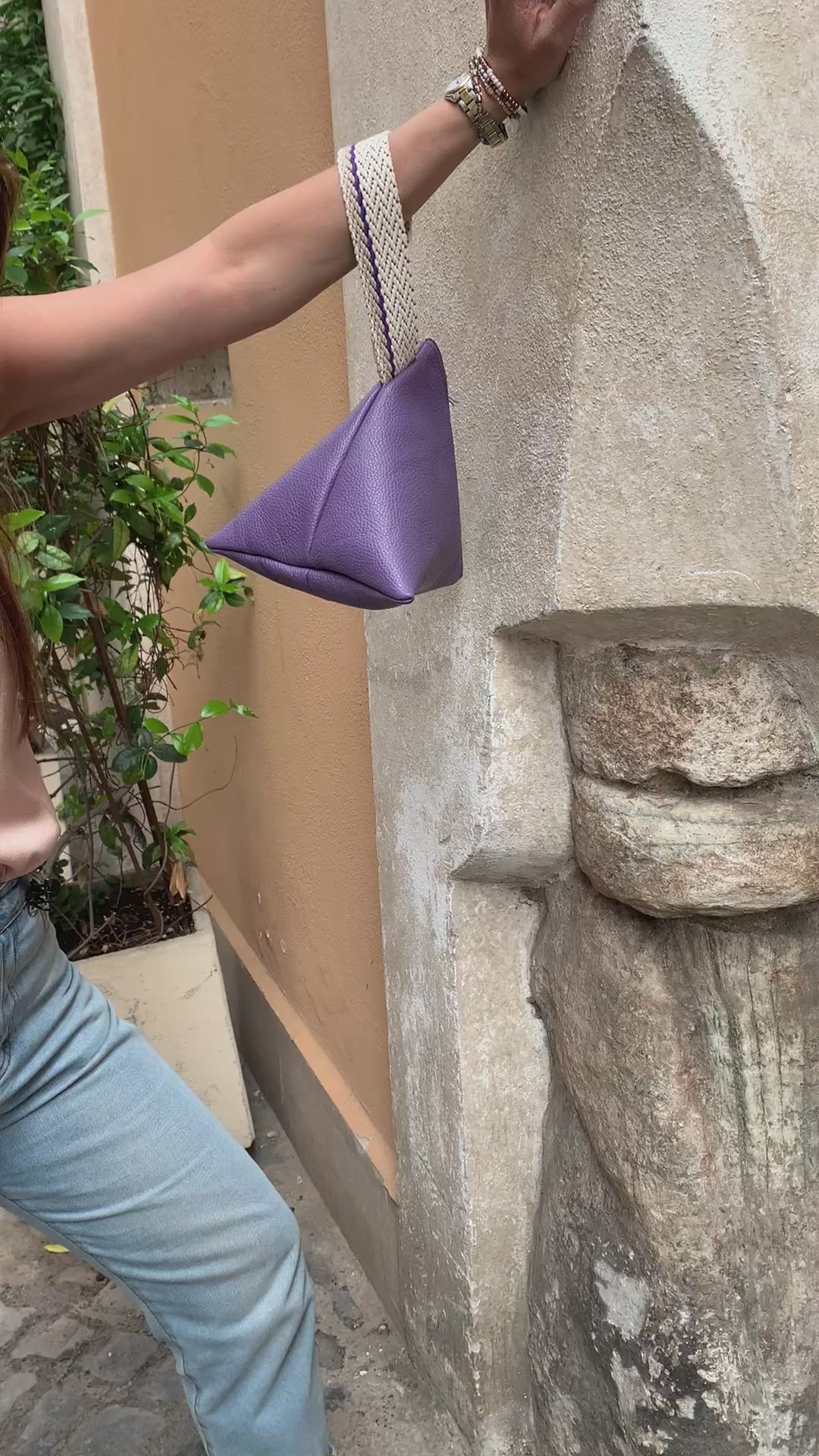 Trilli Midi in pelle viola manico cotone